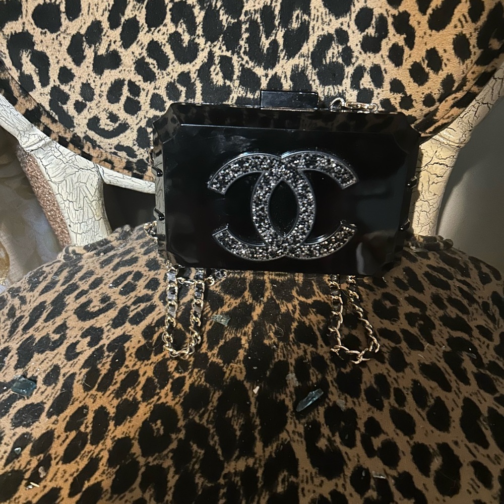 Chanel Black Rhinestone Embellished Clutch vintage
